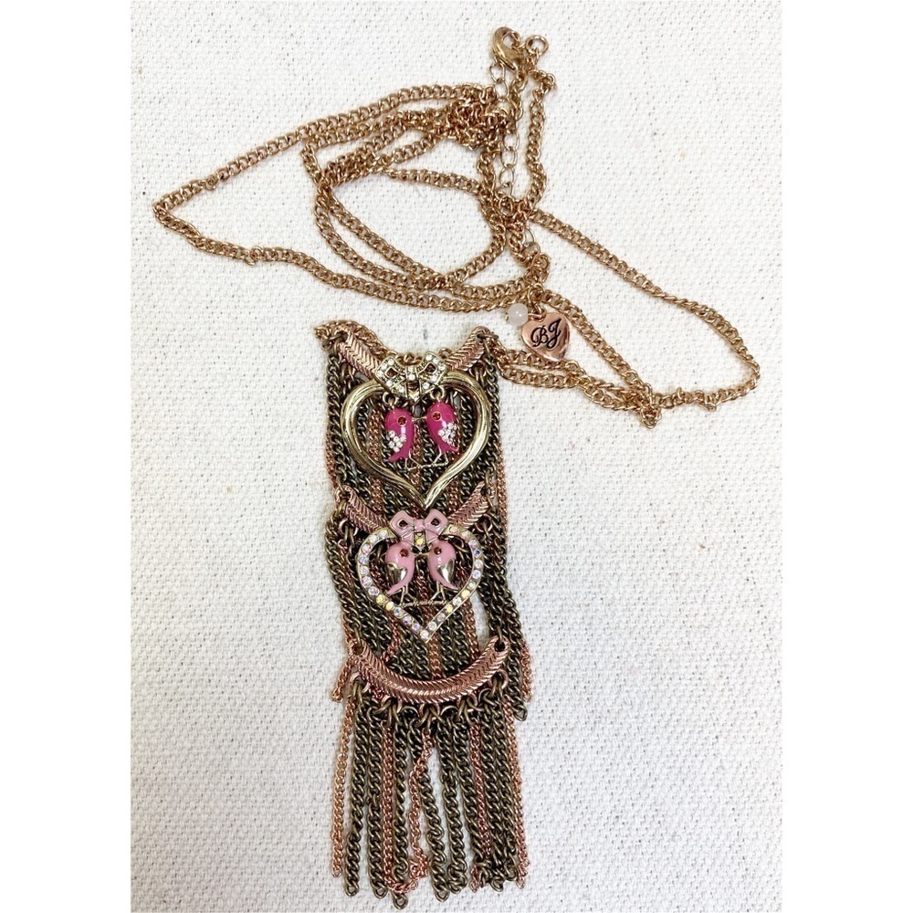Betsey Johnson Love Bird Rose gold fringe necklace